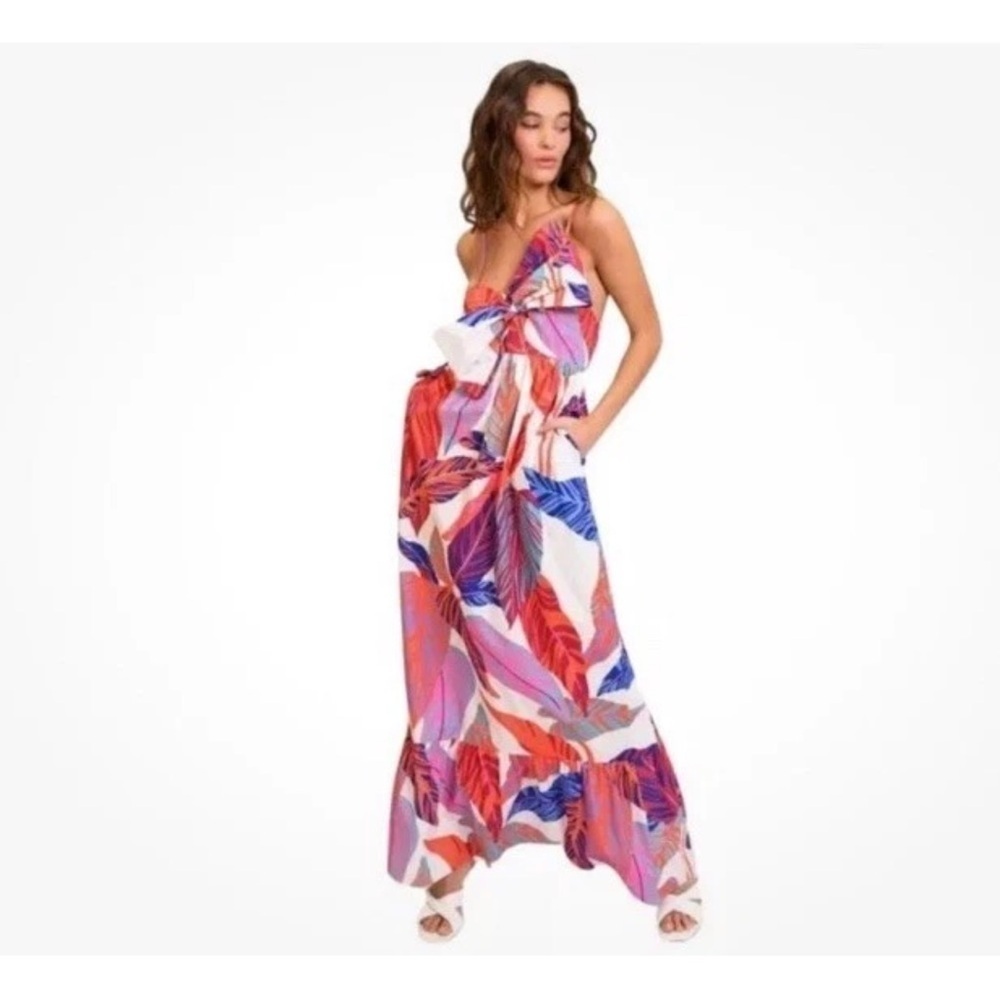 Hutch Olani Wild Tropical Maxi Dress coquette bow tropical size M
